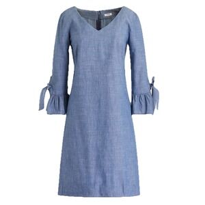 J Crew Chambray Blue Denim Dress Ruffle Tie-Sleeve, Capsule Dress, Size 8